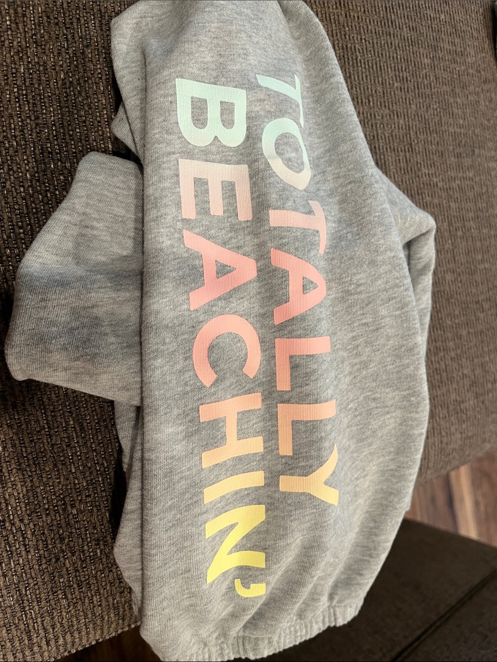 Victoria's Secret Gray Joggers with Pastel "Totally Beachin" Graphic